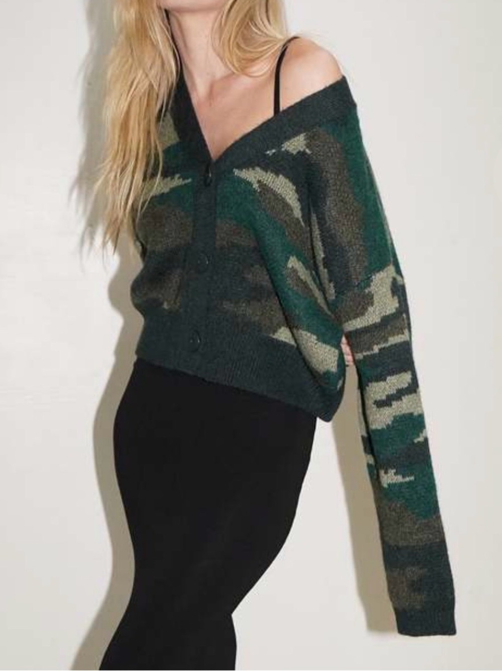 LNA Camo Jacquard Button Front Boxy Slouchy Cardigan Sweater Size Small